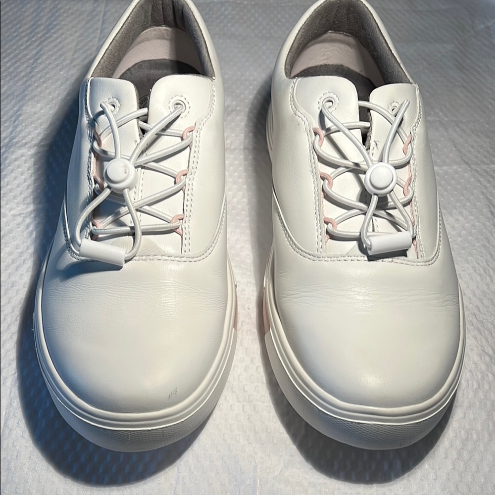 White Leather ANODYNE Diabetic Sneakers with Elastic Laces